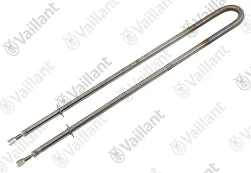 Vaillant Heizwendel aus Edelstahl mit zwei Anschlüssen, verwendet in Heizsystemen für die Wärmeübertragung. Minimalistische Konstruktion mit U-förmigem Design.